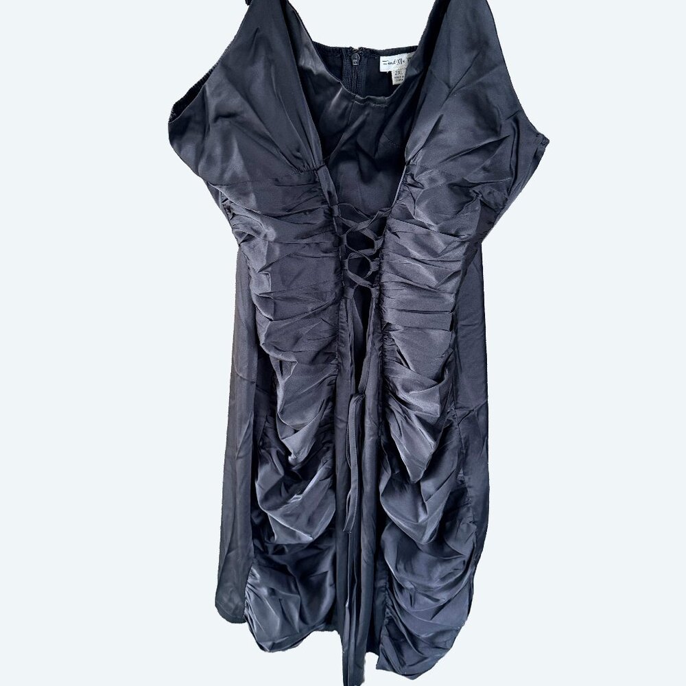 Find Me Plus Black Ruched Corset Satin Dress 2XL Fits XL Y2K Indie Sleaze Goth